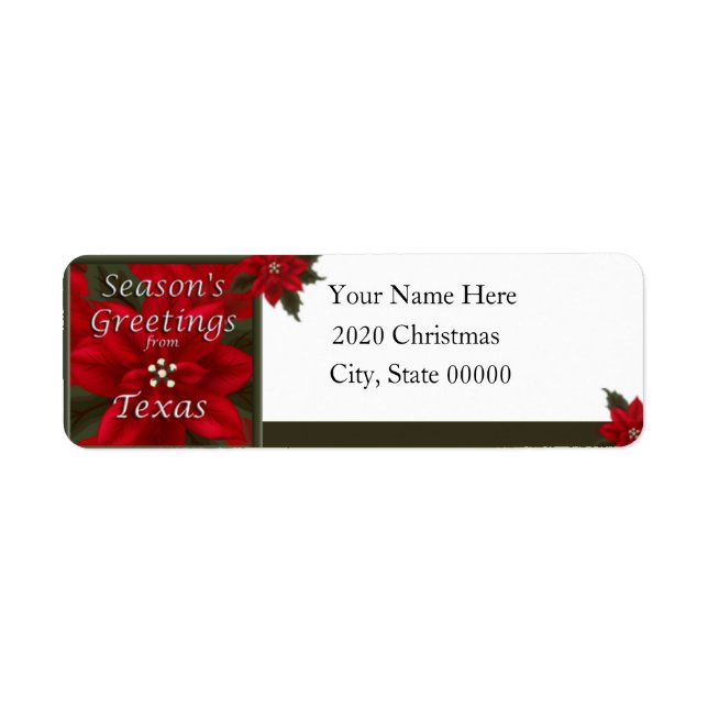 Texas Christmas Poinsettia Return Address Label (Front)