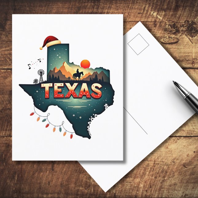 Texas Christmas State Map Illustration Holiday Postcard (Reverse is blank for your handwritten message.  Matching items in collection.)