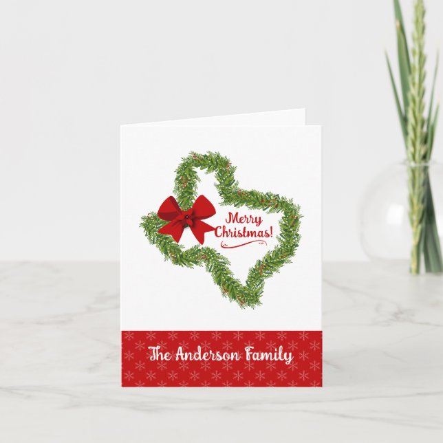 Texas Christmas Wreath with Red Bow Holiday Card (Front)
