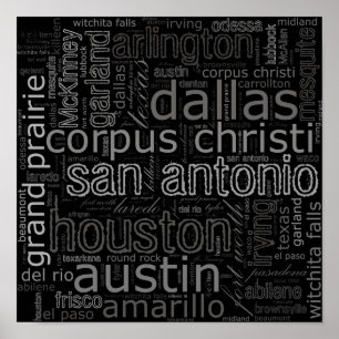 Texas Cities Text Collage Poster