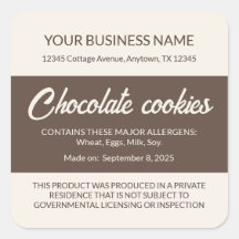 Texas Cottage Food Law Chocolate Cookie Labels 