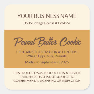 Texas Cottage Food Law Peanut Butter Cookie Label
