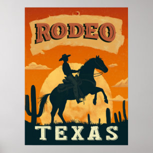 Texas Cowboy Rodeo Vintage  Poster