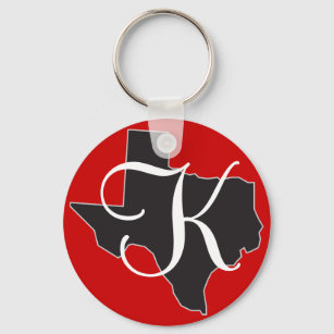 Texas Custom Monogram Initial on State Outline Key Ring