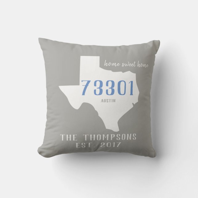 Texas Custom Town Zip Code Home Pillow (Front)