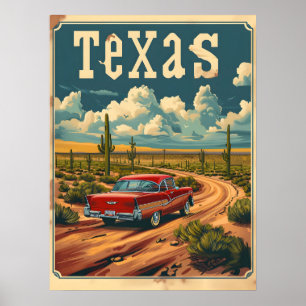 Texas Desert Vintage Car Poster