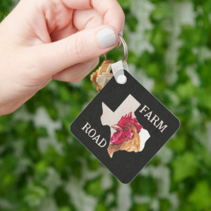 Texas Farm Road Chicken Key Ring