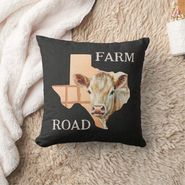 Texas Farm Road Cow Cushion (Blanket)