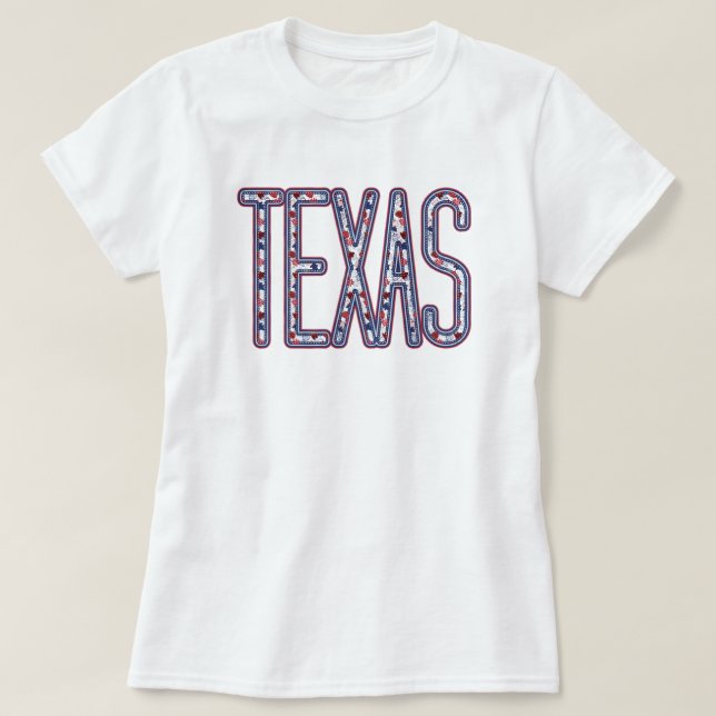 Texas Faux Applique Fall Letters T-Shirt (Design Front)