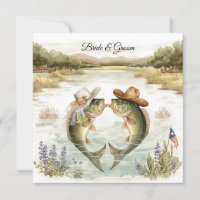 Texas Fishing Wedding Invitation Cowboy Hat Bass 