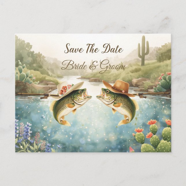 Texas Fishing Wedding Save the Date Cowboy  Postcard (Front)