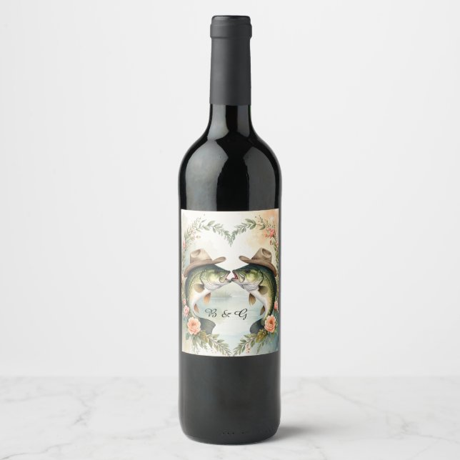 Texas Fishing Wedding  Wine Label (Front)