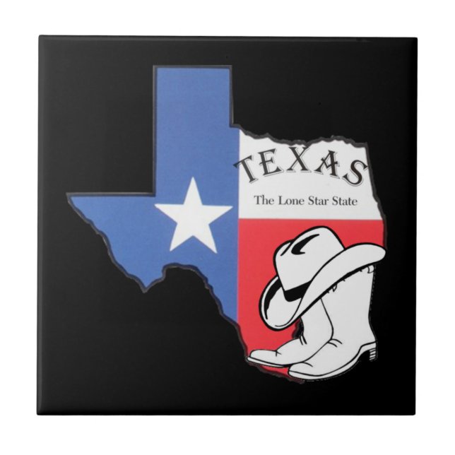 Texas: Flag and Silhouette of Texas, Ceramic Tile (Front)