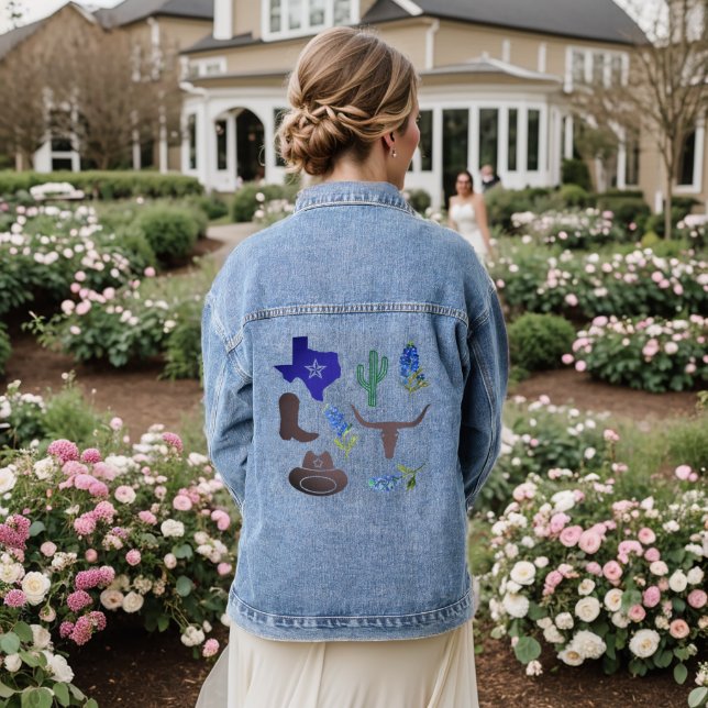Texas Flag Bluebonnets flowers  Denim Jacket (Wedding Back)