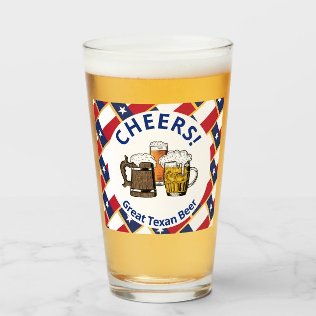 TEXAS FLAG Cheers Cartoon Great Texan Beer Glass (Front Filled)