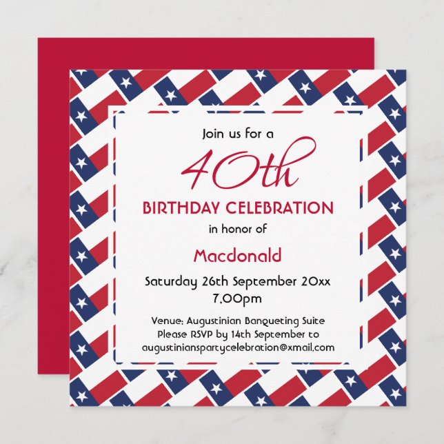 TEXAS FLAG Custom Birthday Celebration Texan Invitation (Front/Back)