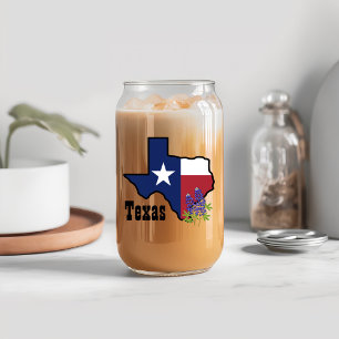 Texas Flag & Flower Bluebonnet with Custom Name Can Glass