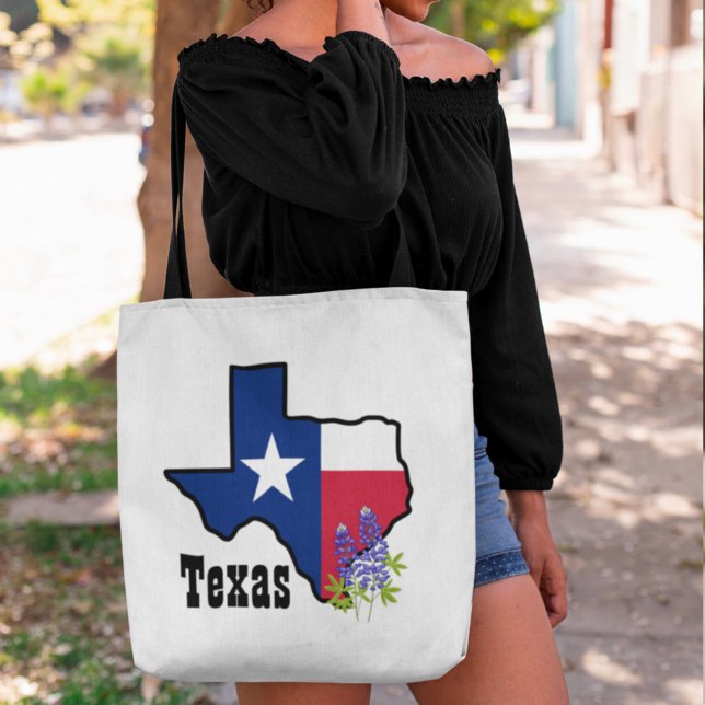 Texas Flag & Flower Bluebonnet with Custom Name  Tote Bag (Creator Uploaded)