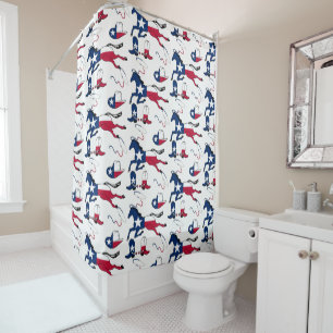 Texas Flag Horses Hats Boots And Ropes LG Print Shower Curtain