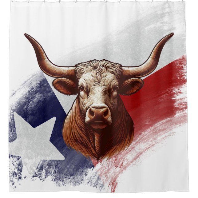 Texas flag & longhorn cow shower curtain (Front)