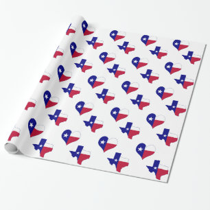 Texas Flag Map With Heart Wrapping Paper