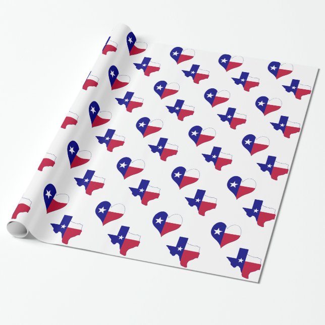Texas Flag Map With Heart Wrapping Paper (Unrolled)
