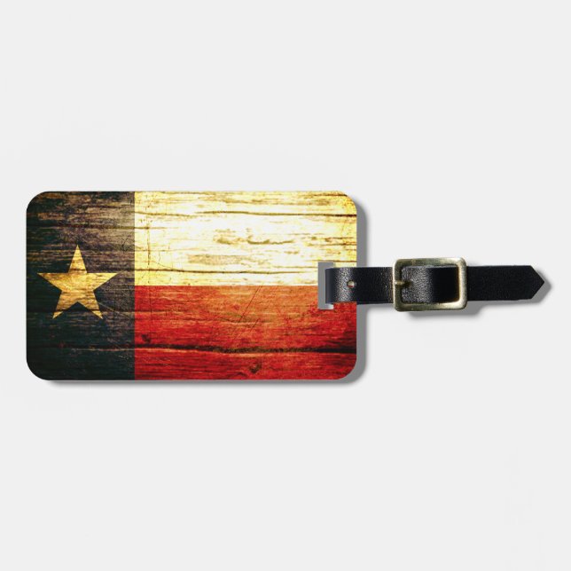 Texas Flag Old Wood Luggage Tag (Front Horizontal)