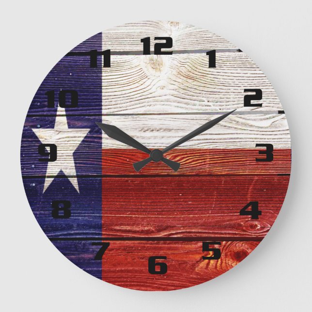 Texas Flag on Rustic wood texture Large Clock (Front)