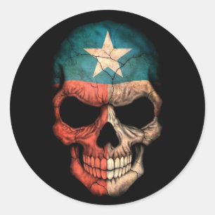 Texas Flag Skull on Black Classic Round Sticker