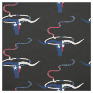 Texas Flag Steer Head With Rope on Black fabric
