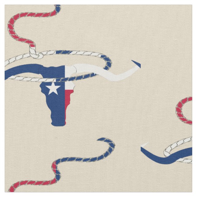 Texas Flag Steer Head With Rope on lt tan fabric (Close Up)