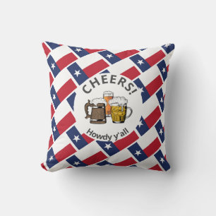 TEXAS FLAG Texan 3 Cheers Cartoon Beer Cushion