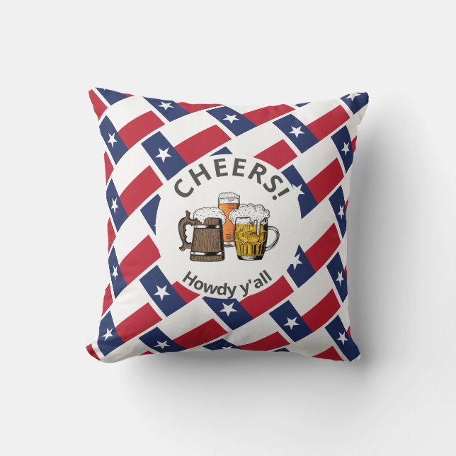 TEXAS FLAG Texan 3 Cheers Cartoon Beer Cushion (Front)