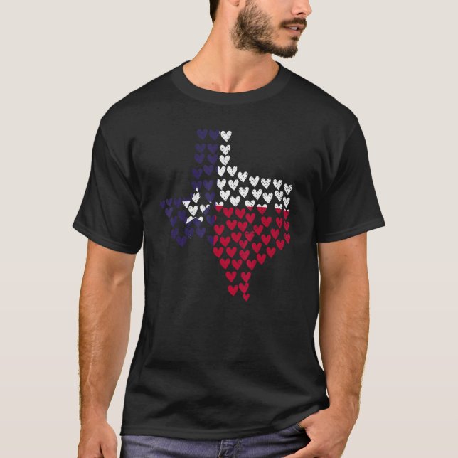Texas Flag Us State Patriotic Texan Pride Hearts T T-Shirt (Front)