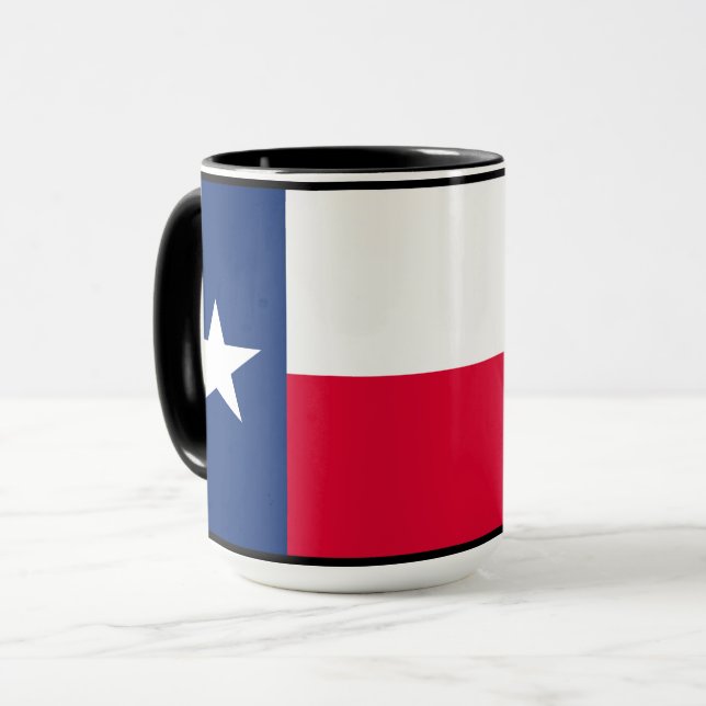 Texas Flag with Bluebonnets on black, Mug (Front Left)