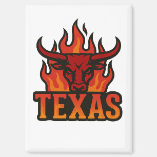 Texas Flame Bull Head – Fiery Longhorn Western Magnet