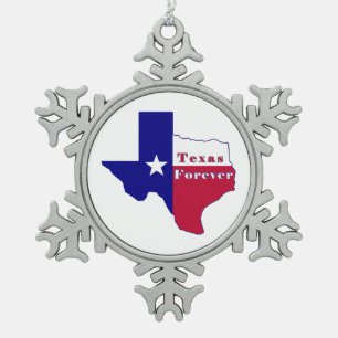 Texas Forever Flag Map Snowflake Pewter Christmas Ornament