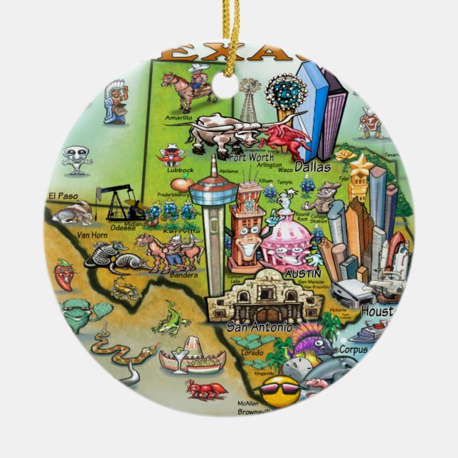Texas Fun Map Ceramic Ornament (Front)