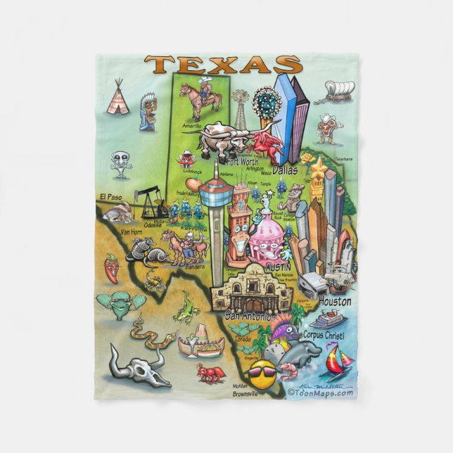 Texas Fun Map Fleece Blanket (Front)