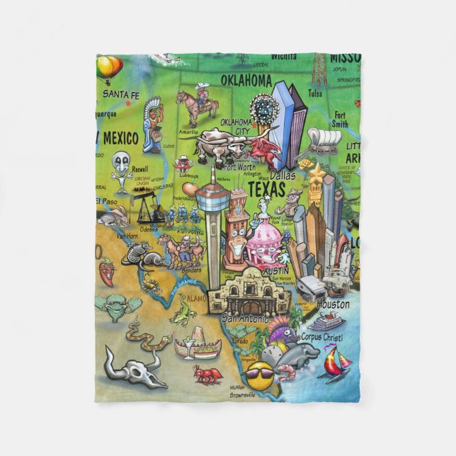 Texas Fun Map Fleece Blanket (Front)