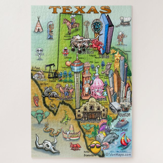 Texas Fun Map Jigsaw Puzzle (Vertical)