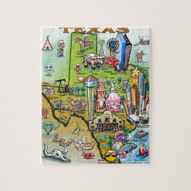 Texas Fun Map Jigsaw Puzzle (Vertical)