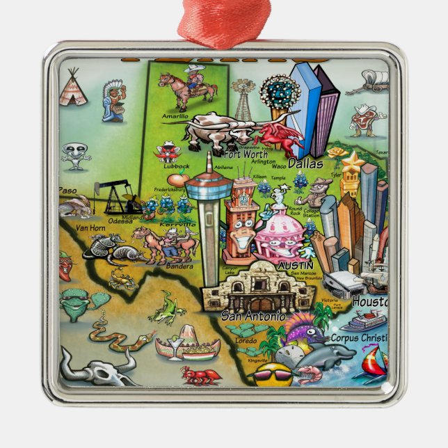 Texas Fun Map Metal Ornament (Front)