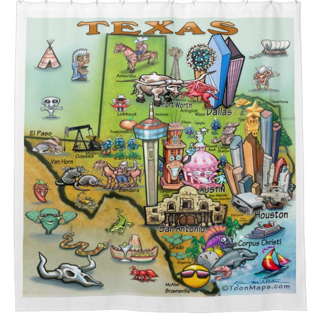 Texas Fun Map Shower Curtain (Front)