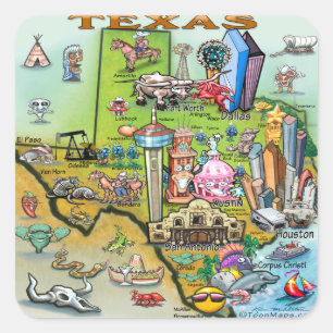 Texas Fun Map Square Sticker