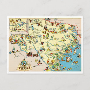 Texas Funny Vintage Map Postcard