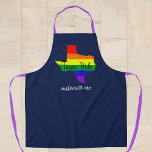 Texas Gay Pride Rainbow Custom Navy Blue Apron<br><div class="desc">Texas filled in with a beautiful rainbow. Great gay pride apron gift for a proud LGBT Austinite or LGBTQ Texan. Pretty navy blue with beautiful purple straps and your custom text.</div>