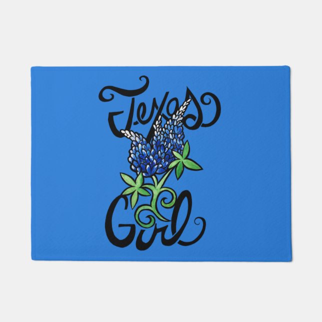 Texas Girl texas Bluebonnets Doormat (Front)