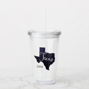 Texas Glitter State Shape Acrylic Tumbler