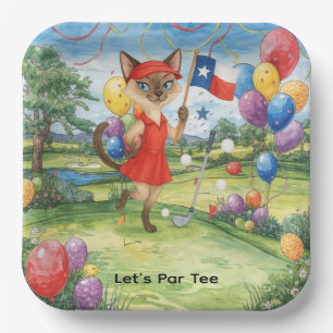 Texas Golf  Birthday Party on green for cat lovers Paper Plate